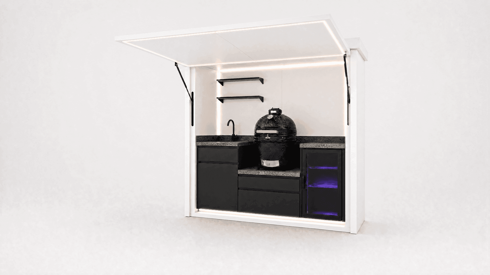 Mini Pod with kamado setup in white finish