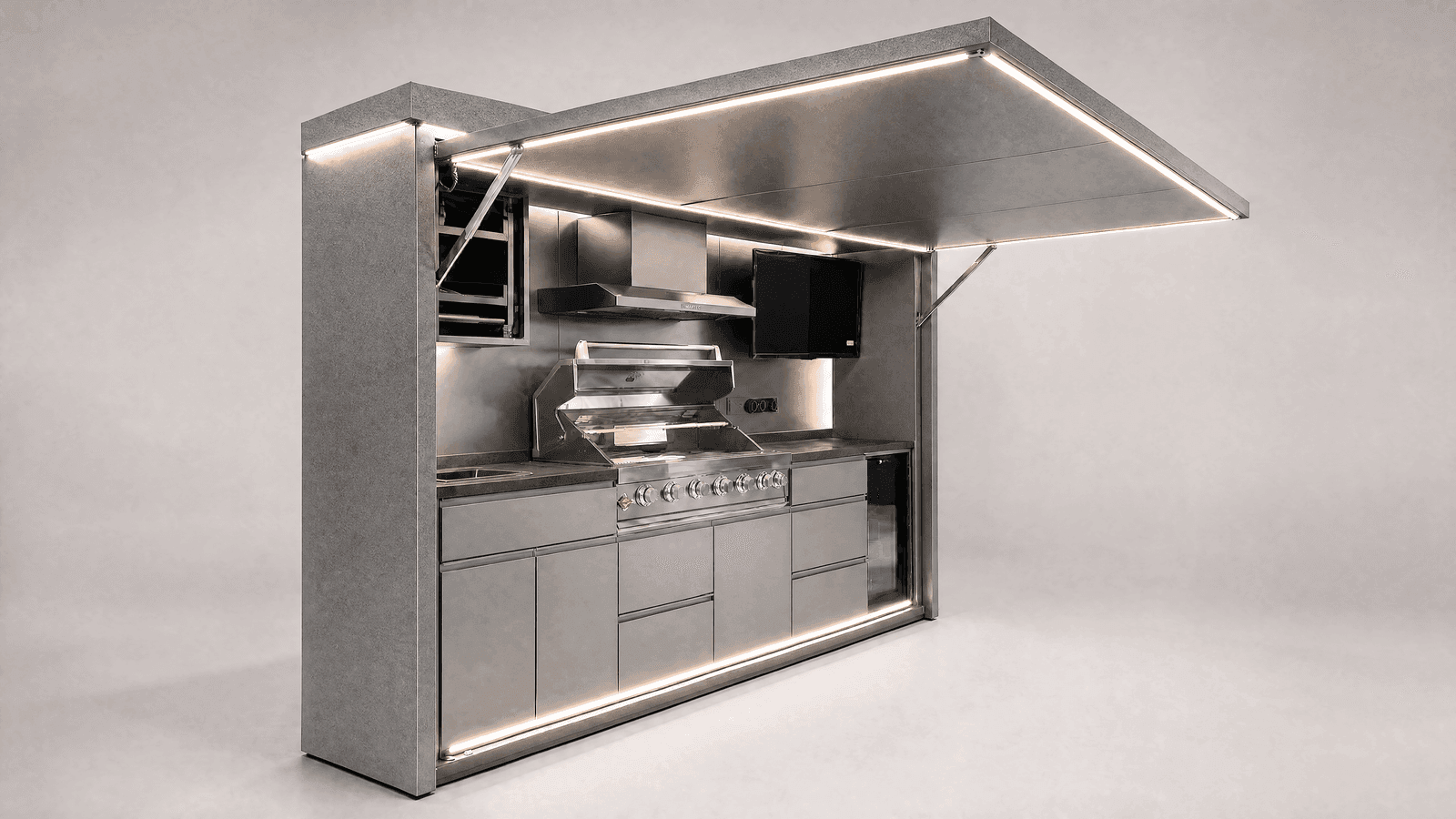 Ultra Pod with XL barbecue setup in stainless steel finish